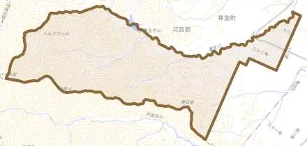 伏美とその周辺の地図。町の範囲を重ねている