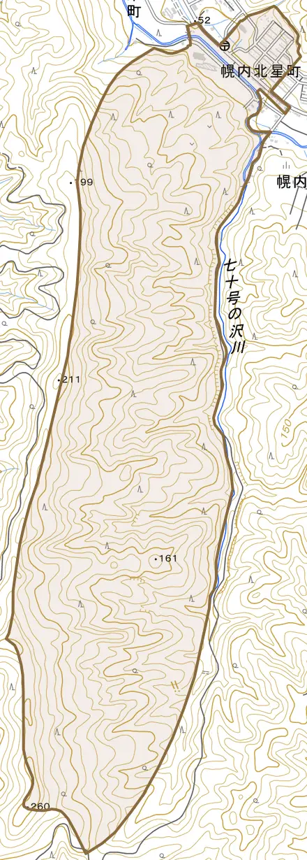 幌内北星町とその周辺の地図。町の範囲を重ねている