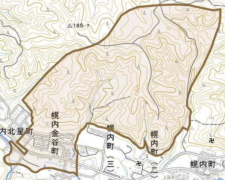 幌内金谷町とその周辺の地図。町の範囲を重ねている