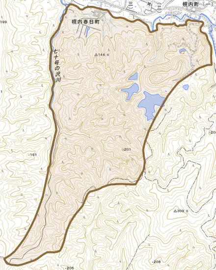 幌内春日町とその周辺の地図。町の範囲を重ねている