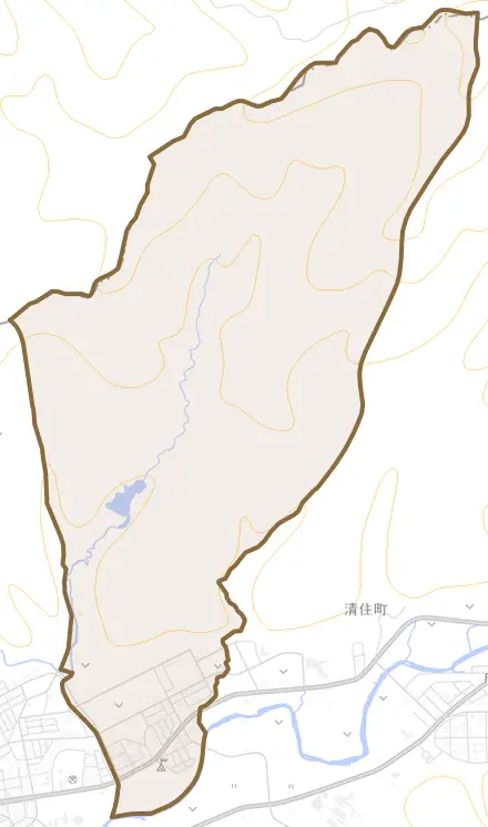 美園町とその周辺の地図。町の範囲を重ねている