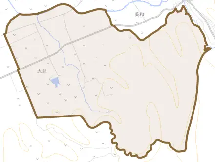 大里とその周辺の地図。町の範囲を重ねている