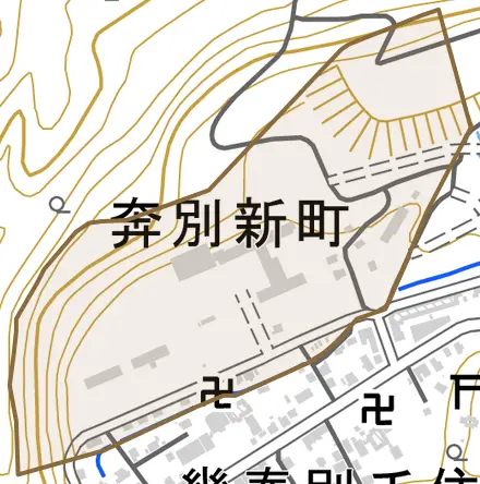 奔別新町とその周辺の地図。町の範囲を重ねている