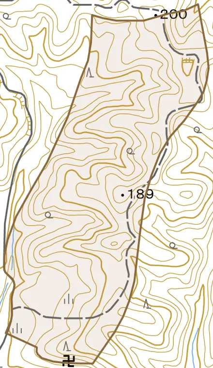 幌内末広町とその周辺の地図。町の範囲を重ねている