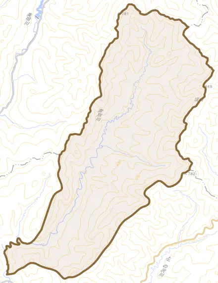 奔別沢とその周辺の地図。町の範囲を重ねている