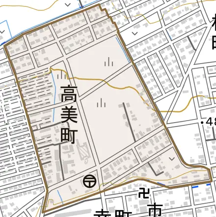 高美町とその周辺の地図。町の範囲を重ねている