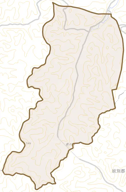 上鴻之舞とその周辺の地図。町の範囲を重ねている
