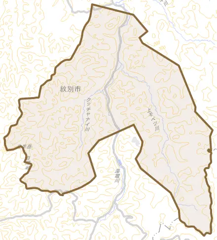 上藻別とその周辺の地図。町の範囲を重ねている