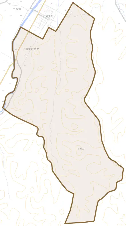 上渚滑町更生とその周辺の地図。町の範囲を重ねている
