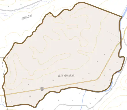上渚滑町奥東とその周辺の地図。町の範囲を重ねている