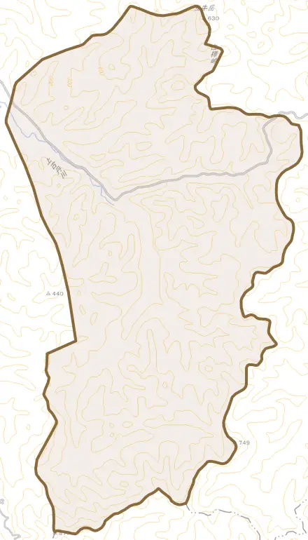 上渚滑町上古丹とその周辺の地図。町の範囲を重ねている