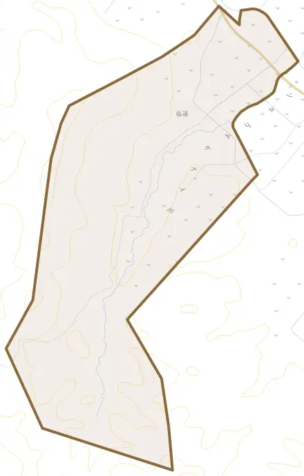 弘道とその周辺の地図。町の範囲を重ねている