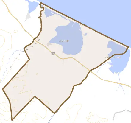 沼の上とその周辺の地図。町の範囲を重ねている