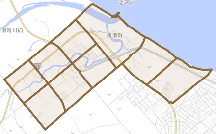 渚滑町とその周辺の地図。町の範囲を重ねている