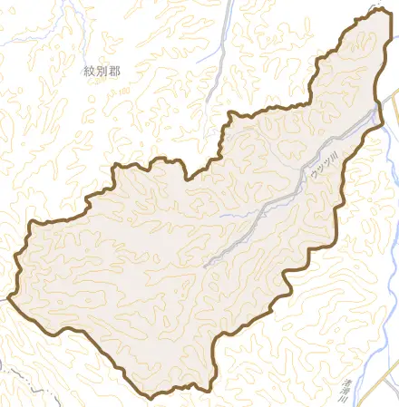 渚滑町宇津々とその周辺の地図。町の範囲を重ねている