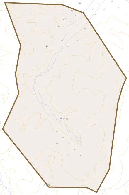 八十士とその周辺の地図。町の範囲を重ねている