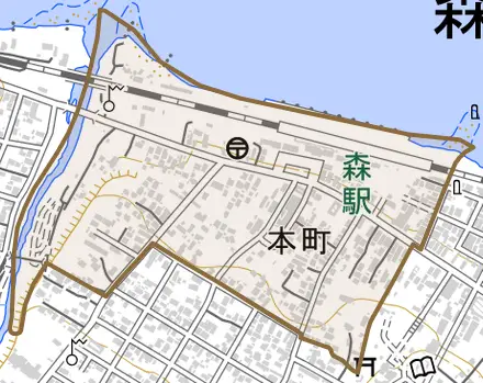 字本町とその周辺の地図。町の範囲を重ねている