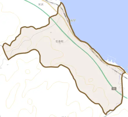 字石倉町とその周辺の地図。町の範囲を重ねている