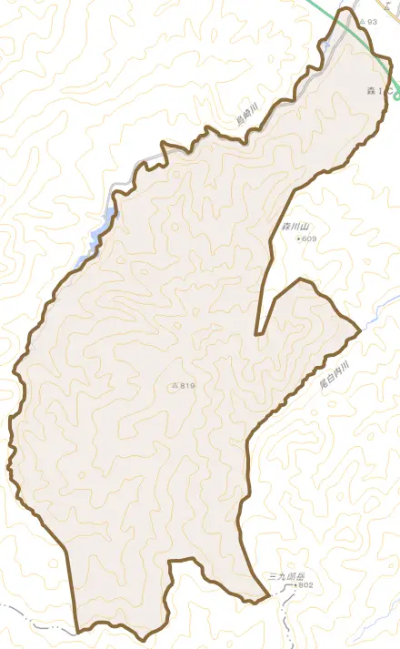 字霞台とその周辺の地図。町の範囲を重ねている