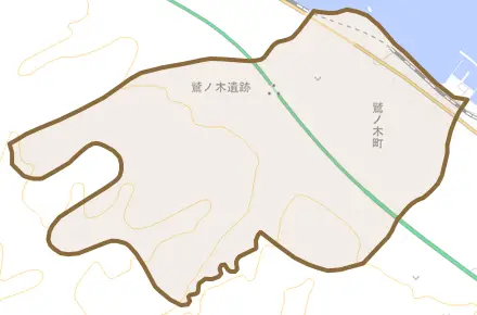 字鷲ノ木町とその周辺の地図。町の範囲を重ねている