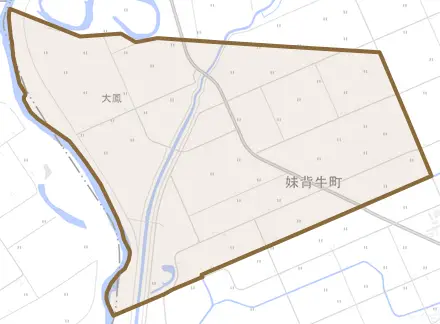 字大鳳とその周辺の地図。町の範囲を重ねている