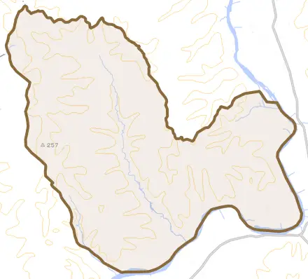 旭岡とその周辺の地図。町の範囲を重ねている