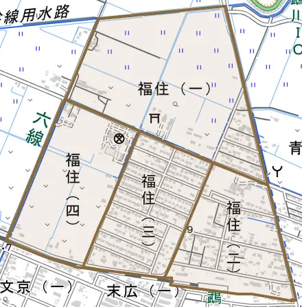 福住とその周辺の地図。町の範囲を重ねている