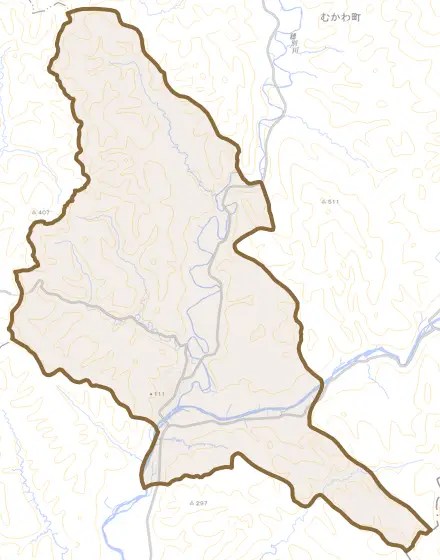 穂別とその周辺の地図。町の範囲を重ねている
