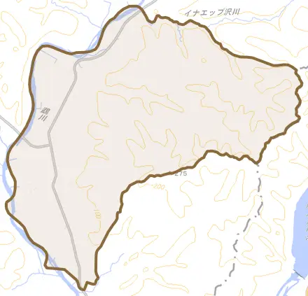 穂別仁和とその周辺の地図。町の範囲を重ねている
