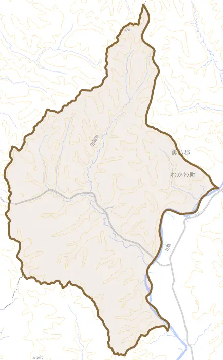 穂別栄とその周辺の地図。町の範囲を重ねている