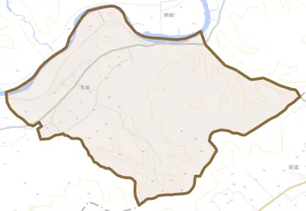 生田とその周辺の地図。町の範囲を重ねている
