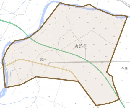 宮戸とその周辺の地図。町の範囲を重ねている