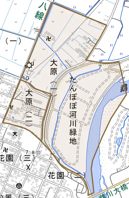 大原とその周辺の地図。町の範囲を重ねている