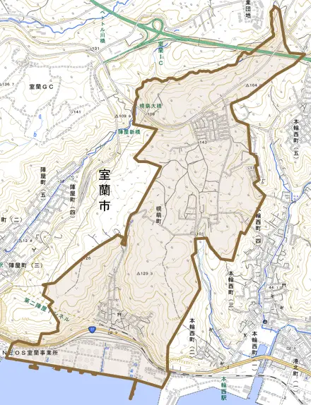 幌萌町とその周辺の地図。町の範囲を重ねている