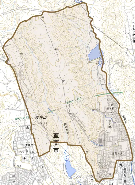 水元町とその周辺の地図。町の範囲を重ねている
