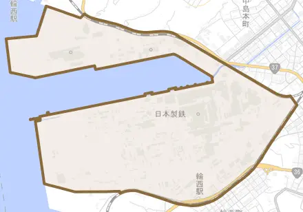 仲町とその周辺の地図。町の範囲を重ねている