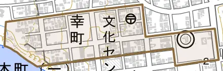 幸町とその周辺の地図。町の範囲を重ねている