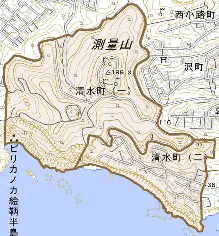 清水町とその周辺の地図。町の範囲を重ねている