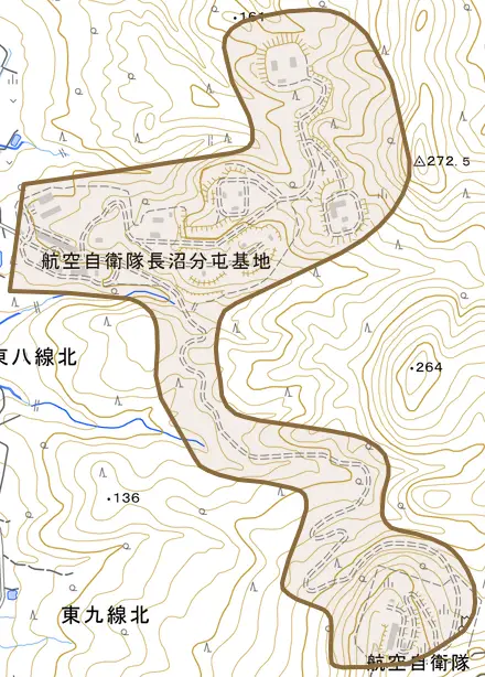 馬追台とその周辺の地図。町の範囲を重ねている