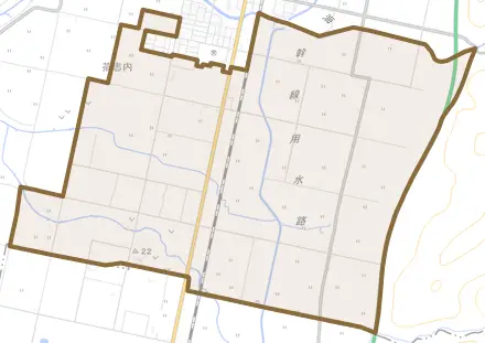 字茶志内とその周辺の地図。町の範囲を重ねている