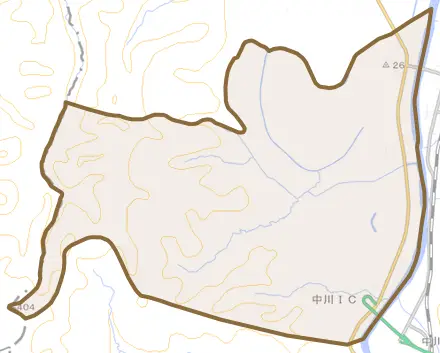 字誉とその周辺の地図。町の範囲を重ねている
