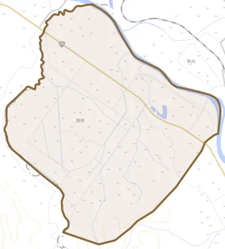 字国府とその周辺の地図。町の範囲を重ねている