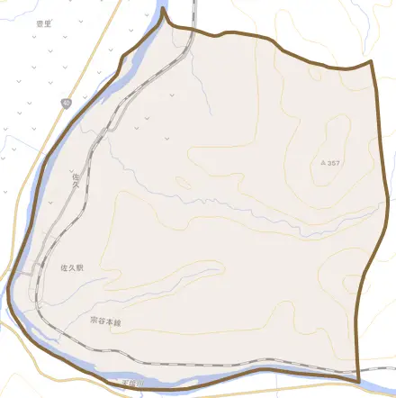 字佐久とその周辺の地図。町の範囲を重ねている