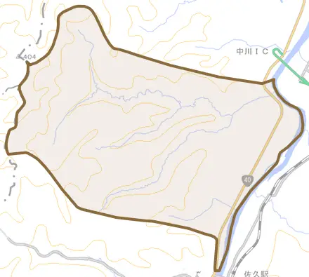 字豊里とその周辺の地図。町の範囲を重ねている