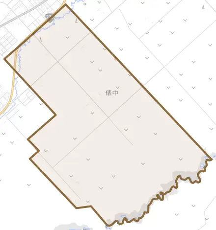 俵中とその周辺の地図。町の範囲を重ねている