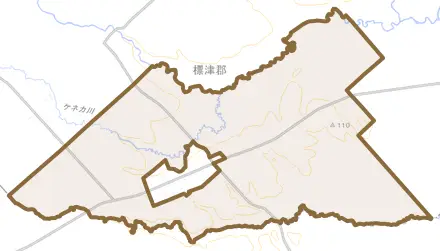 字計根別とその周辺の地図。町の範囲を重ねている
