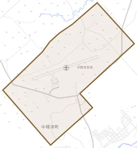 北中とその周辺の地図。町の範囲を重ねている