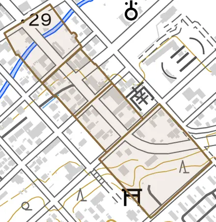 大通南とその周辺の地図。町の範囲を重ねている