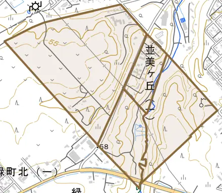 並美ヶ丘とその周辺の地図。町の範囲を重ねている