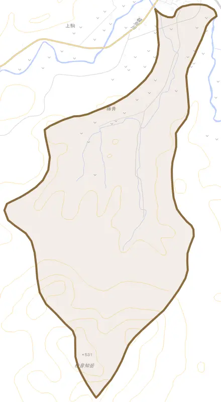字藤井とその周辺の地図。町の範囲を重ねている